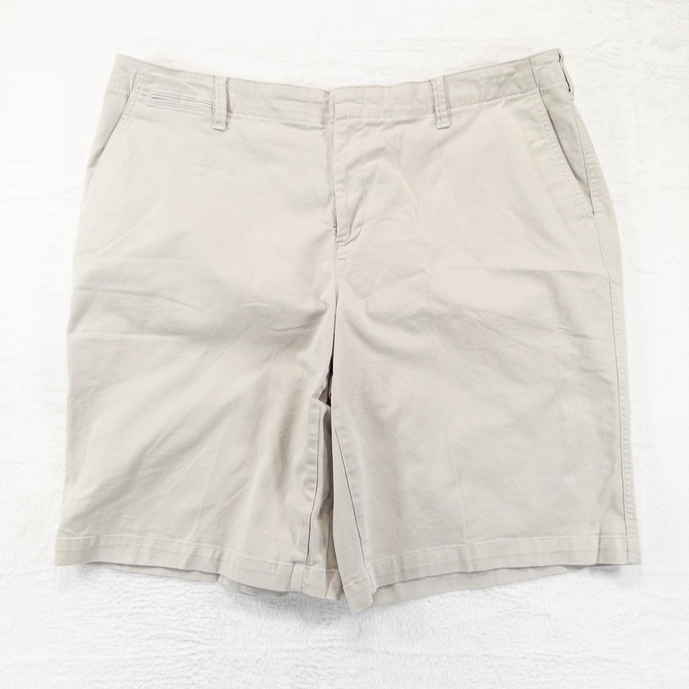 Lands' End Womens Shorts 20W Beige Chino Cotton Stretch Casual Mid Rise Twill